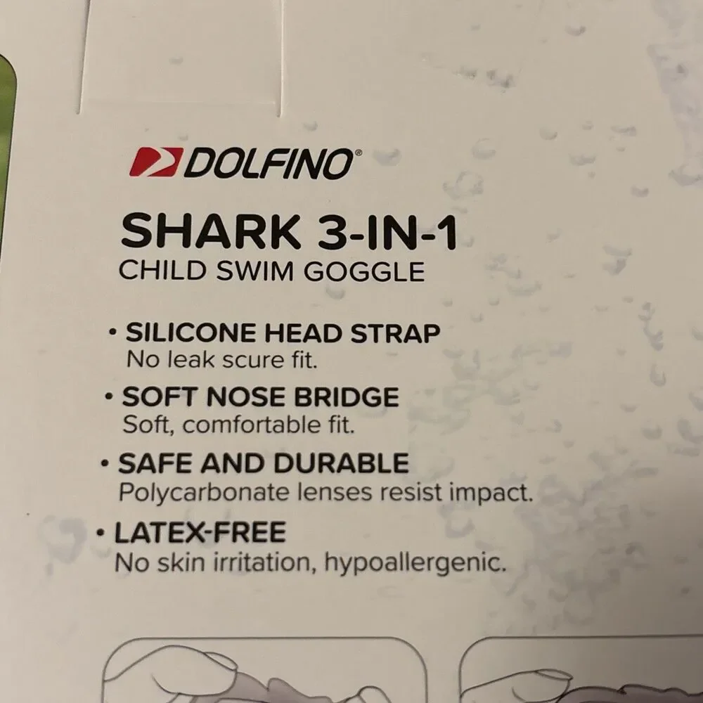 NIB Dolfino Shark 3-in-1 Kids Swim Goggles Ages 3+ Latex-Free